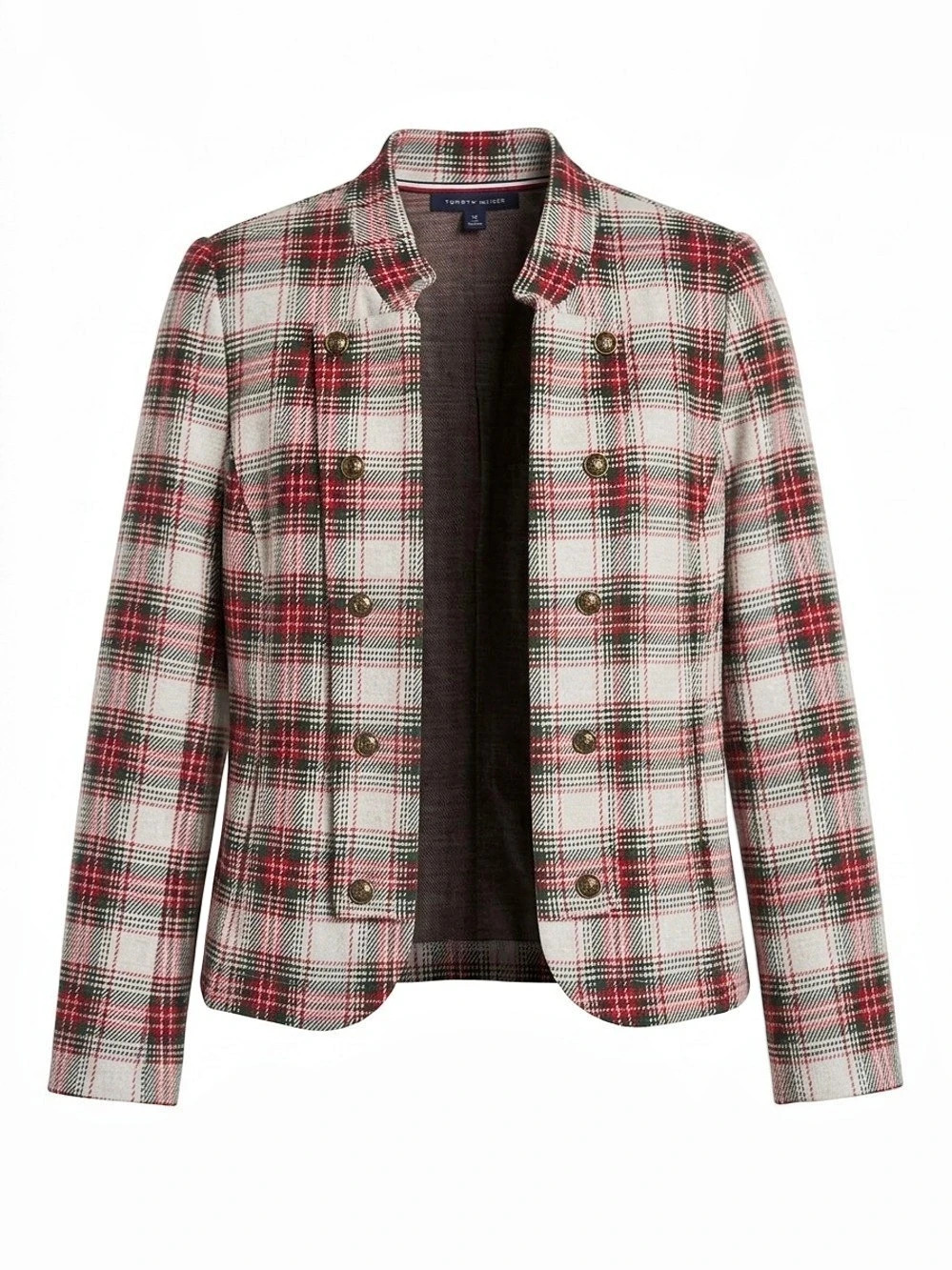 Tommy Hilfiger Plaid Knit Military Band Jacket Blazer Women's Large Indie Sleaze